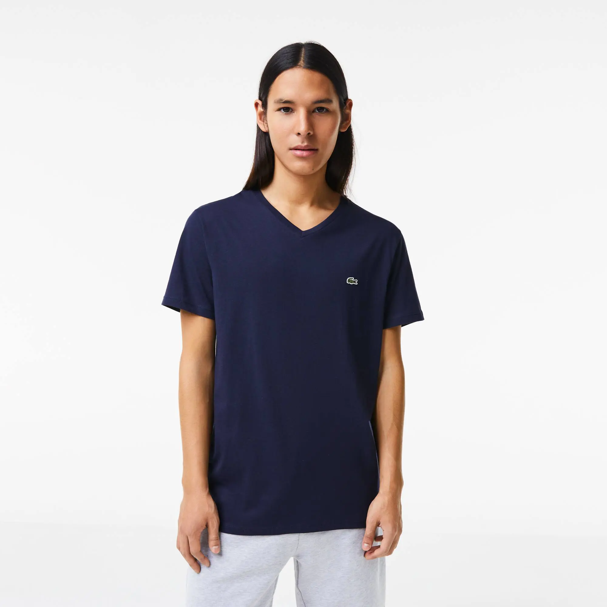 Lacoste Men's V-Neck Pima Cotton Jersey T-Shirt. 1 Lacoste Men's V-Neck Pima Cotton Jersey T-Shirt. 1
