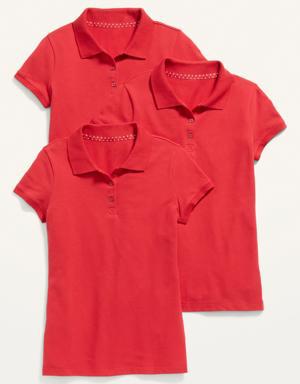 Uniform Pique Polo Shirt 3-Pack for Girls red