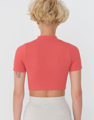 Dik Yaka Kısa Kollu Seamless Crop Bluz