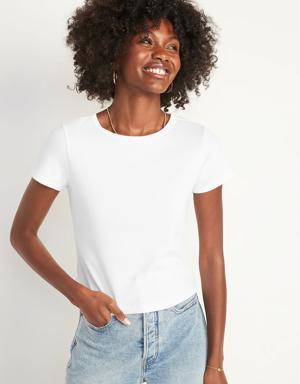Fitted Short-Sleeve Cropped Rib-Knit T-Shirt for Women white