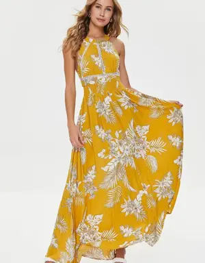 Forever 21 Tropical Leaf Print Maxi Dress Yellow/Multi