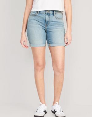 Mid-Rise Wow Jean Shorts for Women -- 7-inch inseam blue