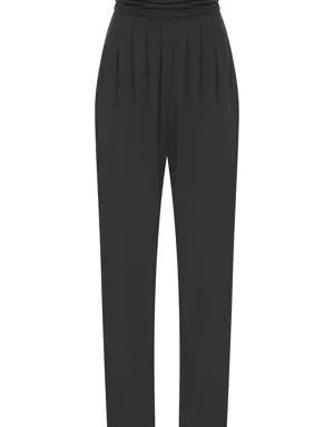 High Waist Pleated Casual Trousers - 2 / BLACK