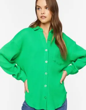 Forever 21 Waffle Knit Drop Sleeve Shirt Green