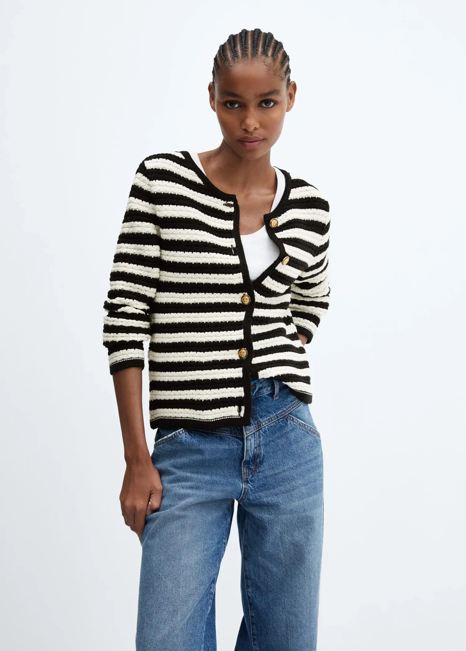 Mango Striped cardigan with jewel buttons. 2