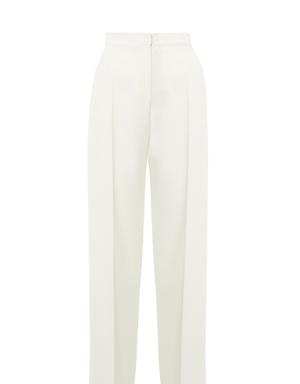 Ecru Wide Leg Trousers with Flap Pockets on the Back
