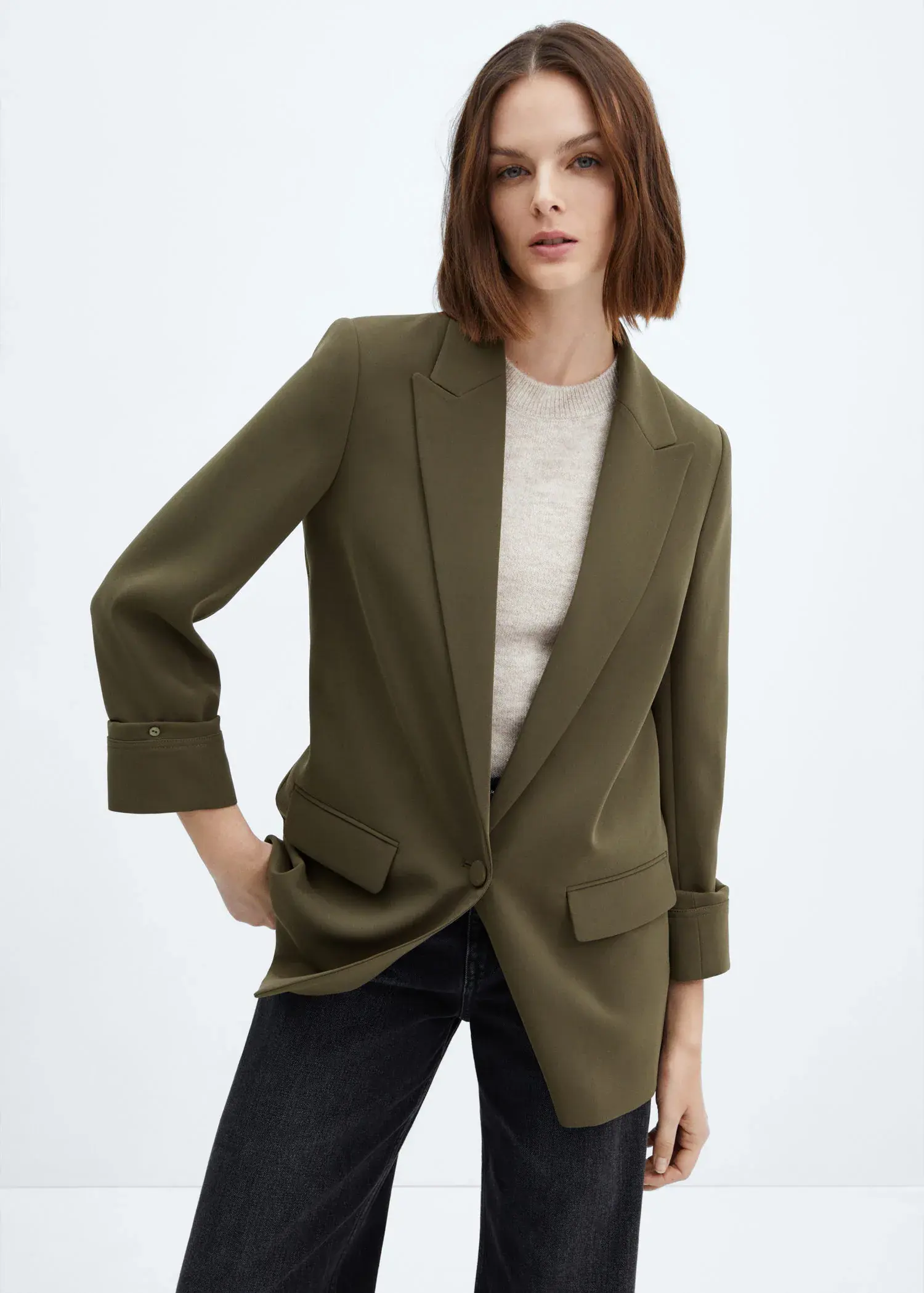 Mango Tailored jacket with turn-down sleeves . 1