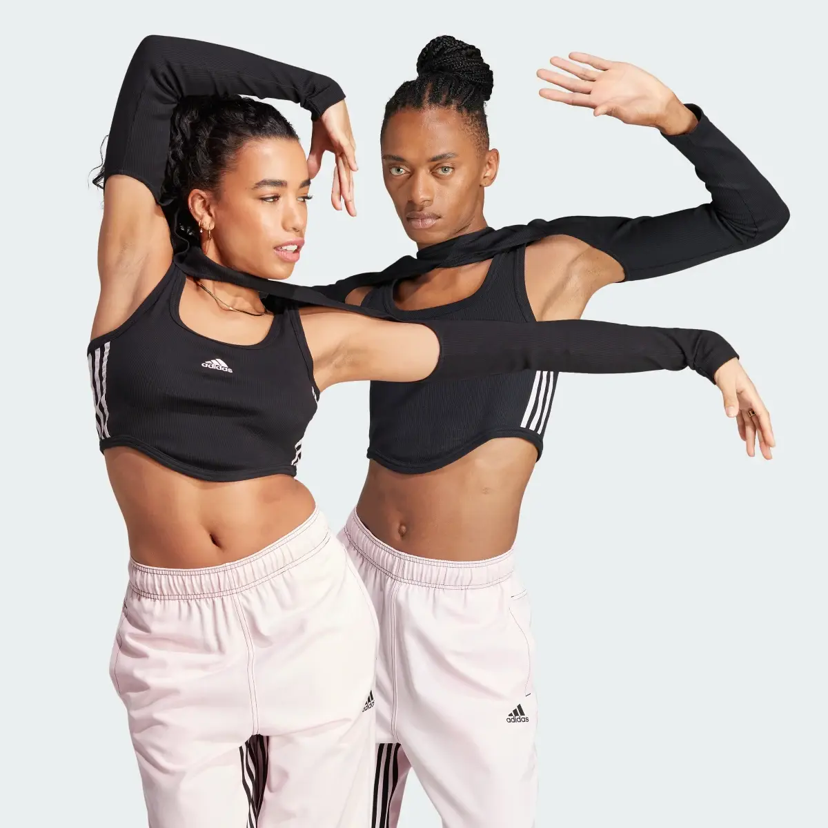 Adidas Dance 3-Stripes Ribbed Fitted Top with Detachable Sleeves. 1