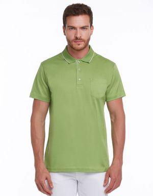 Fıstık Yeşili Regular Fit %100 Pamuk Basic Merserize Polo Yaka Tişört