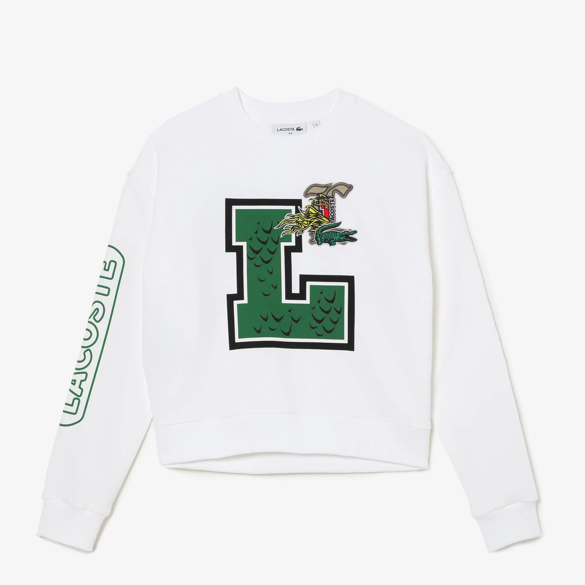 Lacoste Women's Holiday Loose Fit Oversized Print And Branded Sweatshirt. 2
