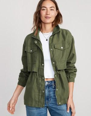 Mid-Length Utility Jacket for Women green