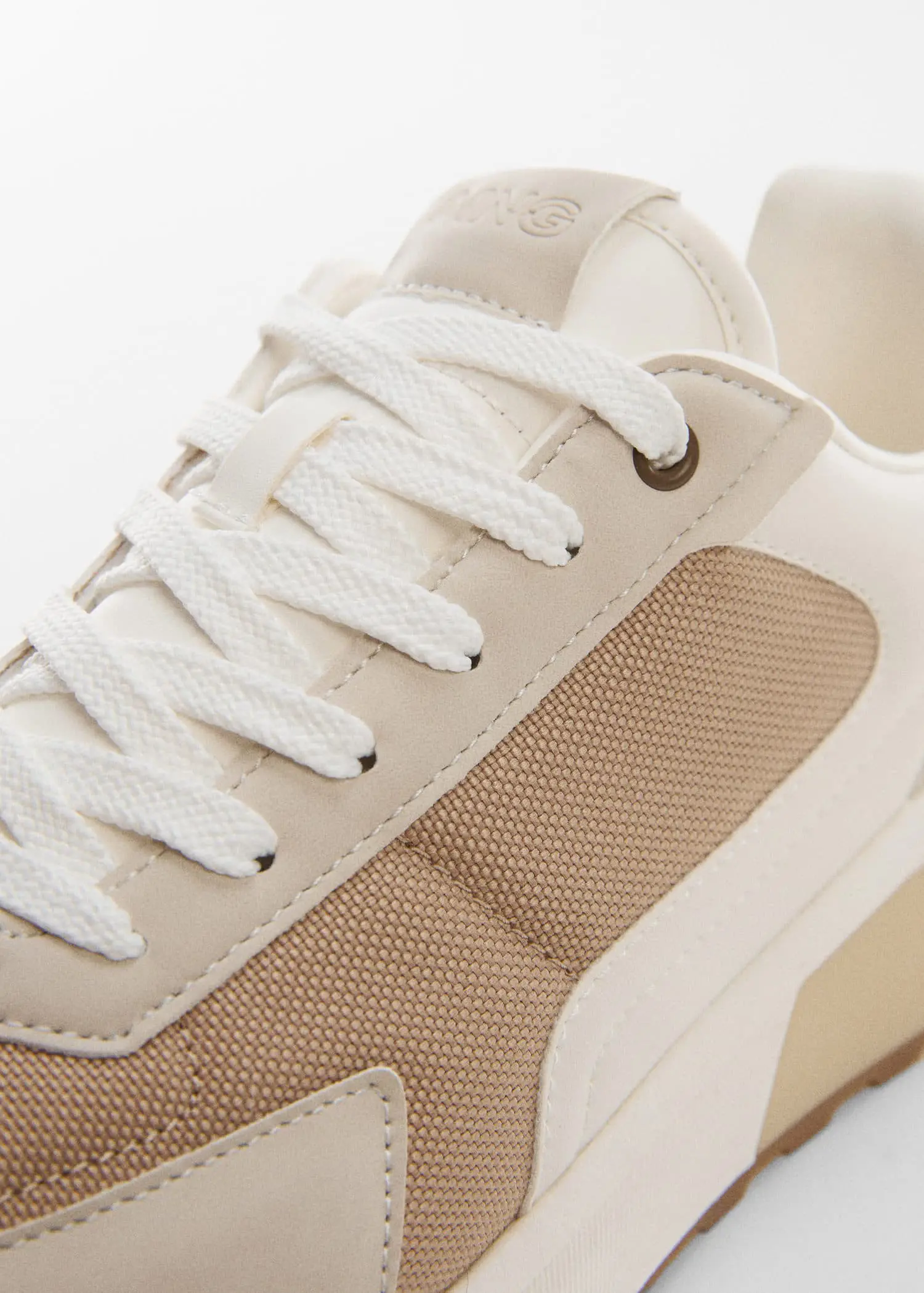 Mango Leather mixed sneakers. a close up view of a pair of shoes. 