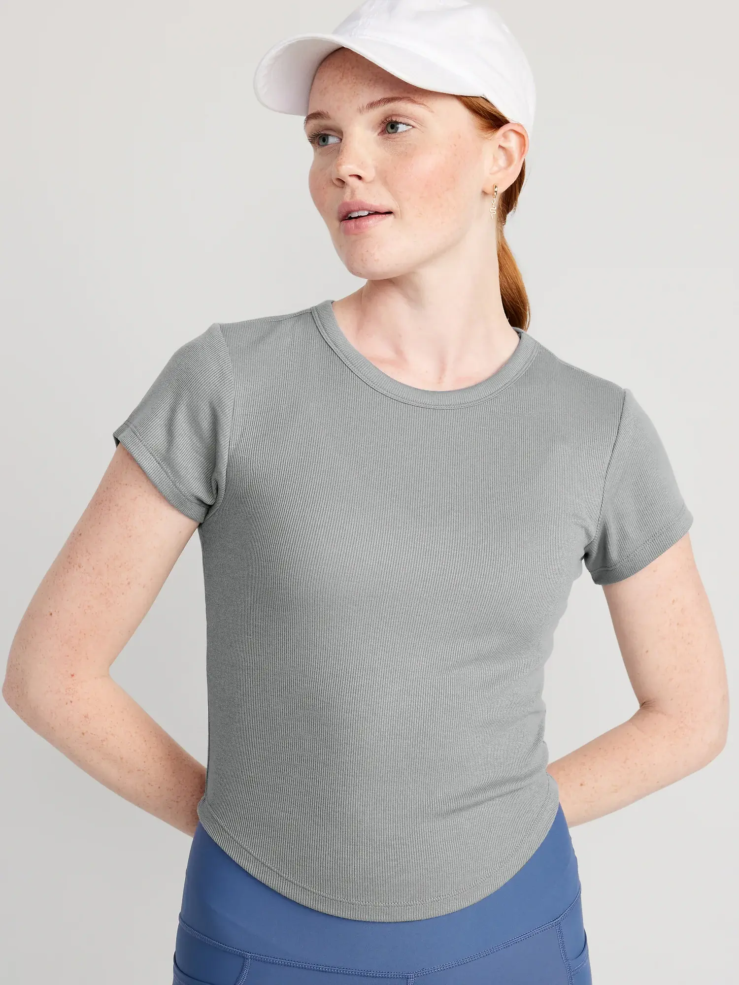 Old Navy UltraLite Cropped Rib-Knit T-Shirt gray. 1