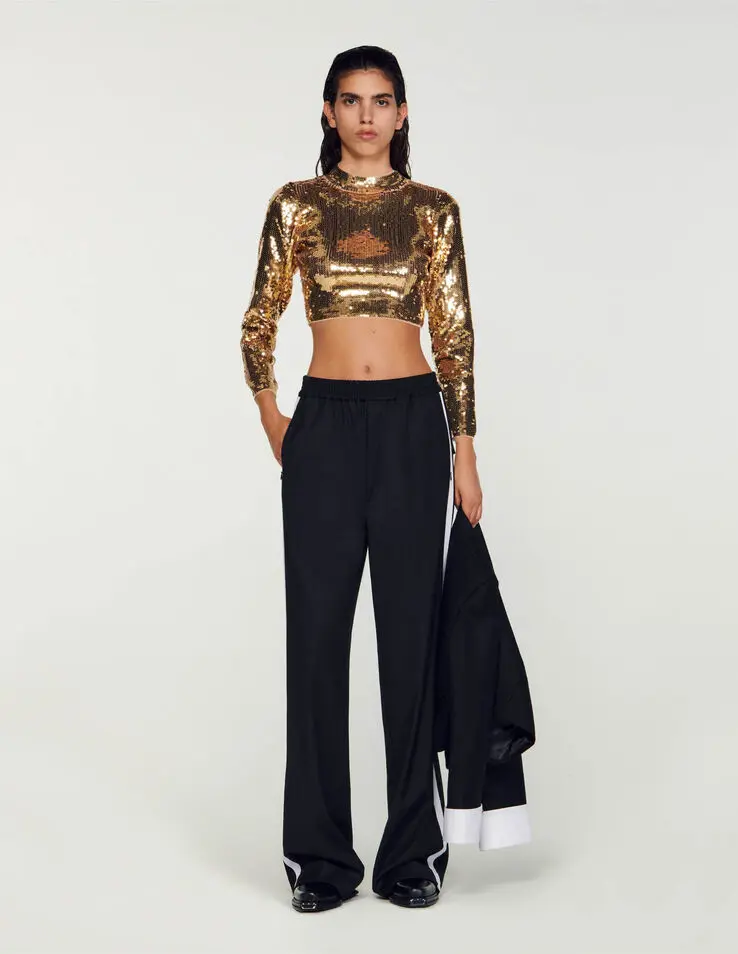 Sandro Cropped knit sweater with sequins. 1