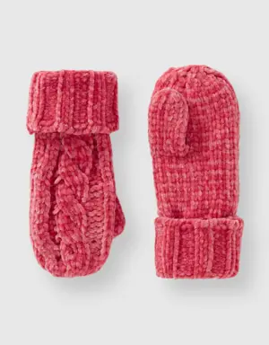 chenille gloves with cable knit
