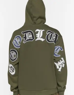 Forever 21 Goodluck Graphic Hoodie Olive/Multi