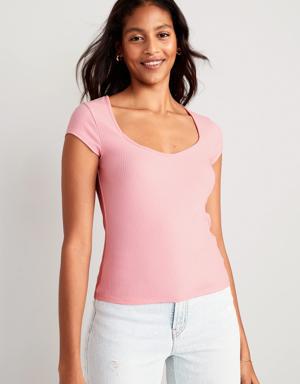 Sweetheart Rib-Knit T-Shirt for Women pink