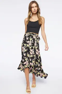 Forever 21 Forever 21 Floral Print High Low Skirt Black/Multi. 2