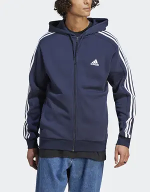 Adidas Veste à capuche entièrement zippée molleton 3 bandes Essentials
