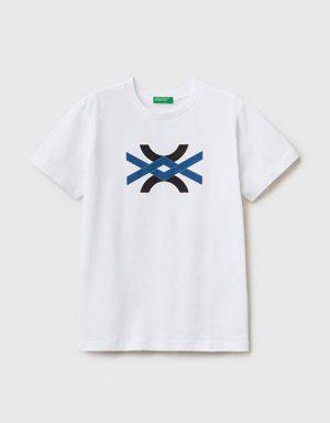 Erkek Çocuk Beyaz Benetton Logolu T Shirt