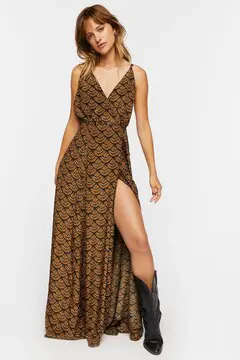 Forever 21 Forever 21 Ornate Print Surplice Maxi Dress Brown/Multi. 2