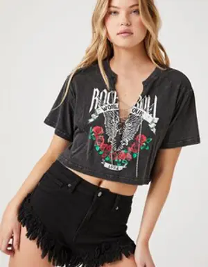 Forever 21 Rock &amp; Roll Chain Cropped Tee Black/Multi