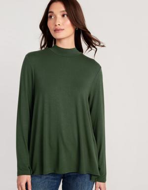 Long-Sleeve Luxe Mock-Neck Swing T-Shirt for Women green