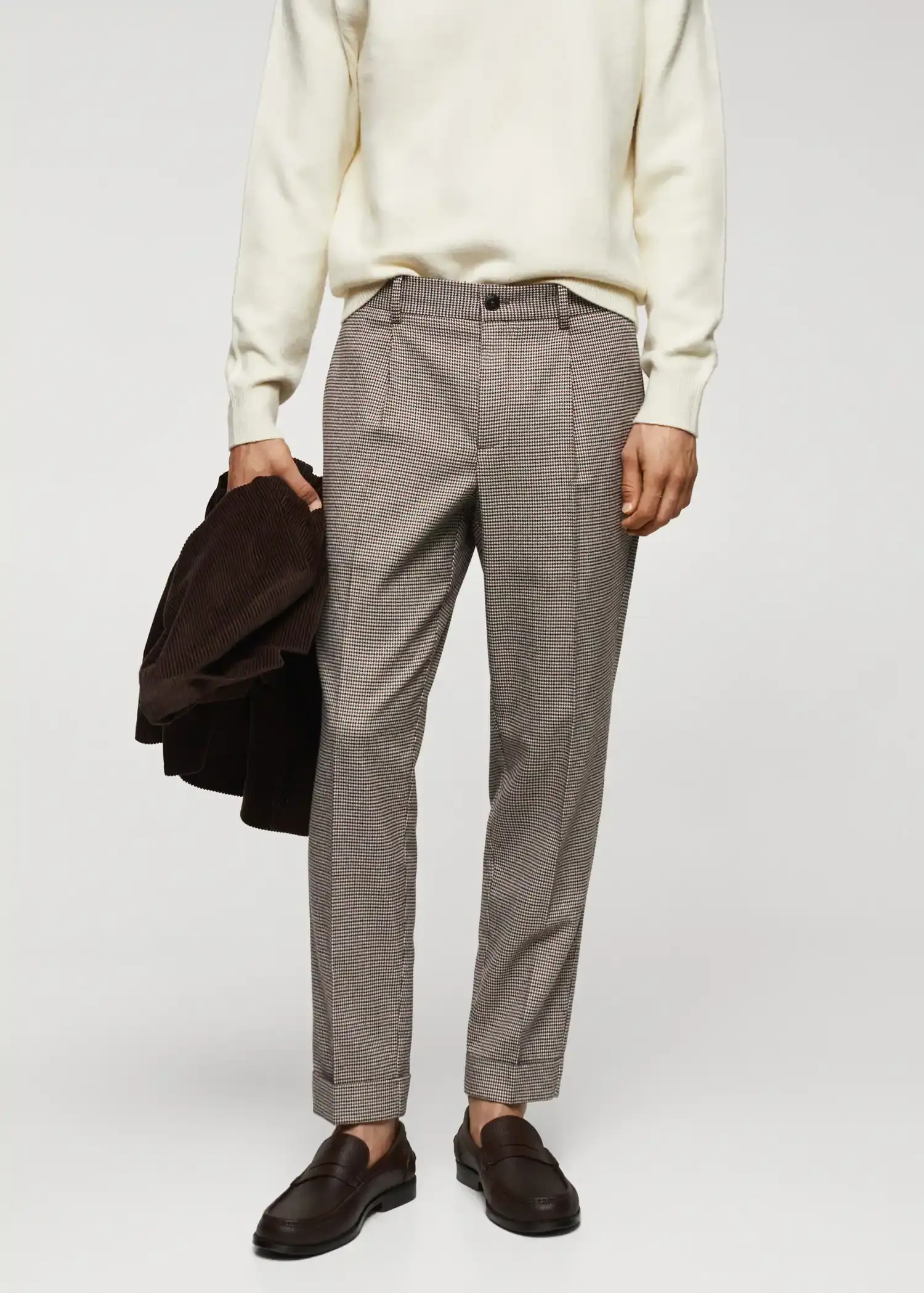 Mango Micro-houndstooth wool-blend slim-fit trousers. 1
