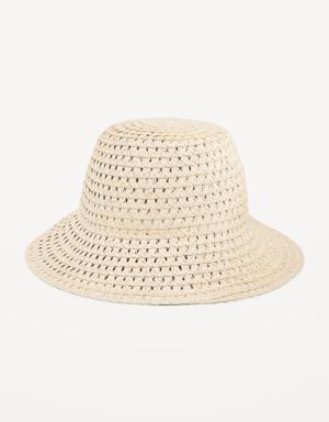 Straw Bucket Hat for Women white