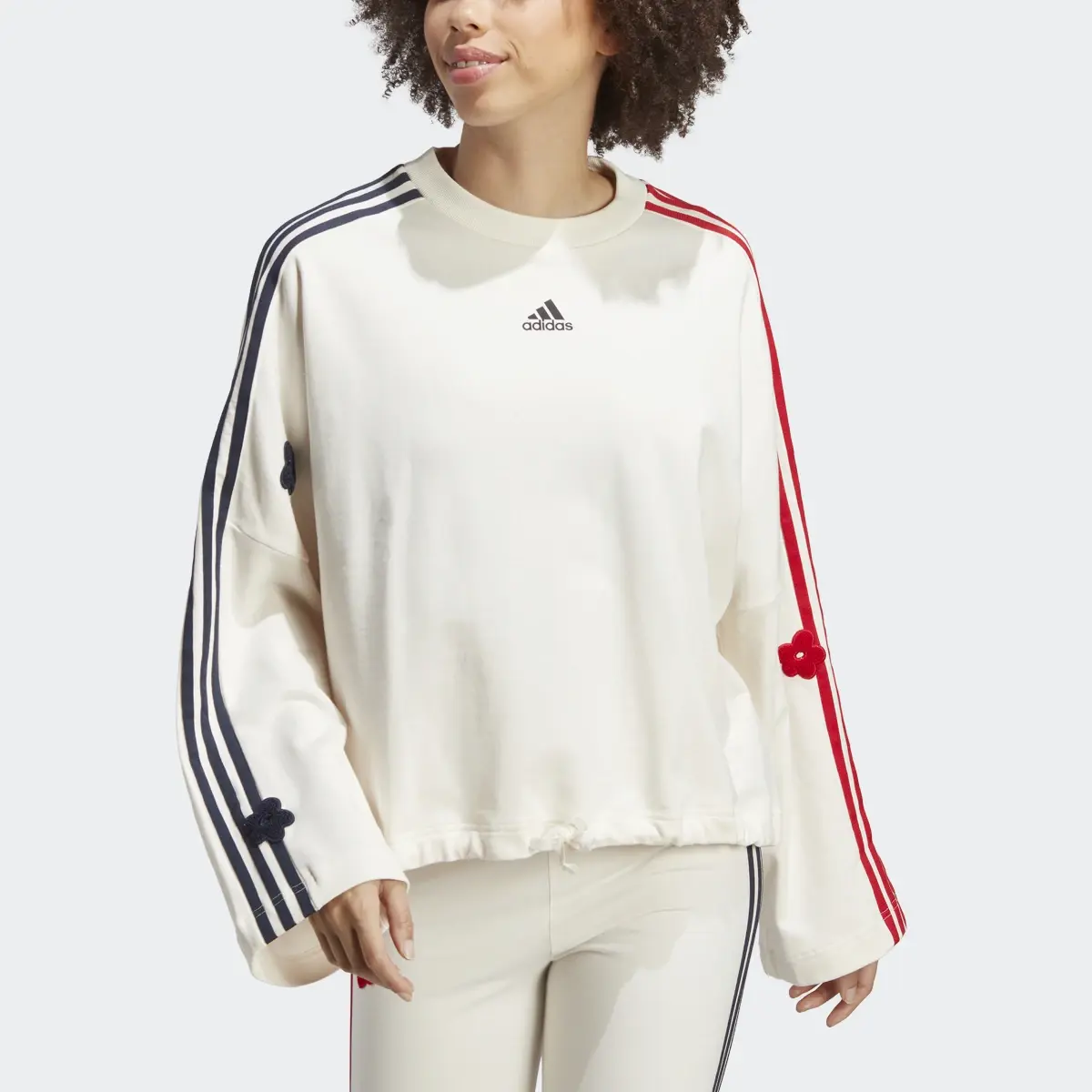 Adidas 3-Stripes Sweatshirt with Chenille Flower Patches. 1