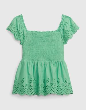 Gap Kids Eyelet Flutter Sleeve Top green