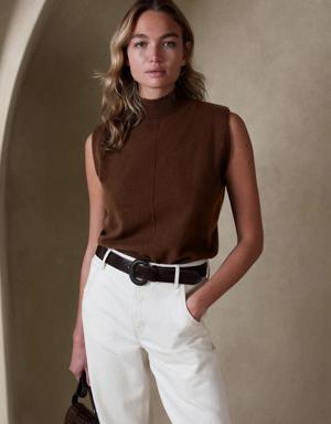 Banana Republic Franca Cashmere Padded-Shoulder Top brown