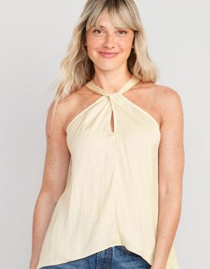 Old Navy Sleeveless Satin Twist-Front Top for Women beige