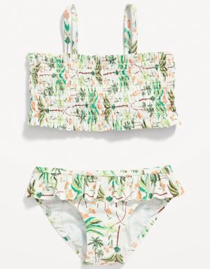 Printed Smocked Tankini & Ruffled Bikini Swim Set for Toddler & Baby white