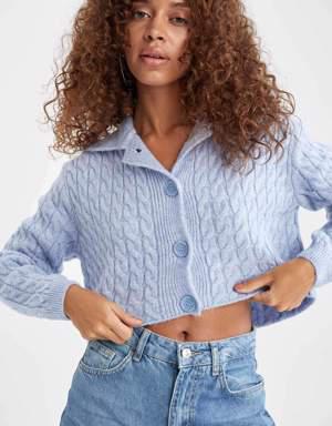 Defacto Coool Polo Yaka Örgü Desenli Crop Triko Hırka. 3 Defacto Coool Polo Yaka Örgü Desenli Crop Triko Hırka. 3
