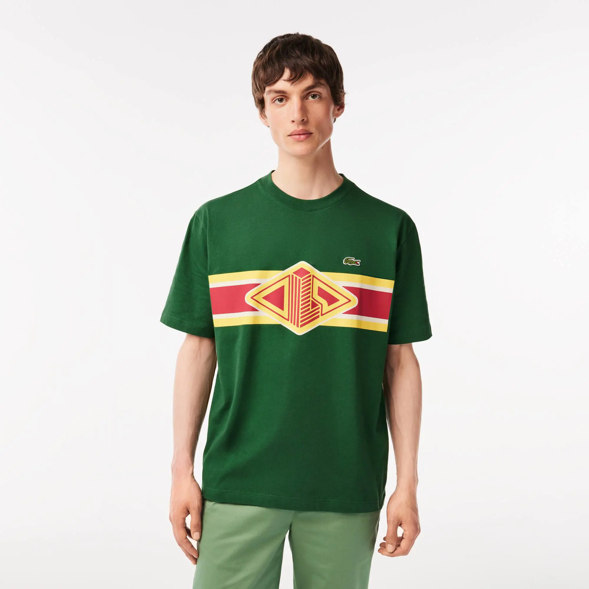 Lacoste Men’s Lacoste Round Neck Loose Fit Printed T-shirt. 1