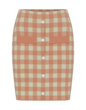 Check Patterned Button Detail Mini Skirt