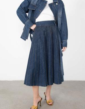 Asymmetric Pleated Detailed Jean Skirt