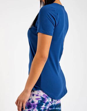 Blue - Short Sleeve Tunic Top - XS