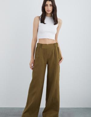 Linen Palazzo Pants With Cup Detail