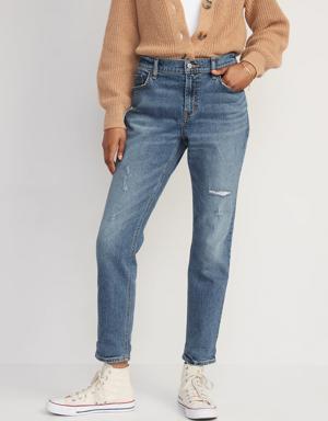Mid-Rise Ripped Boyfriend Jeans for Women blue