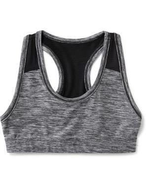 Mesh-Trim Racerback Sports Bra for Girls black