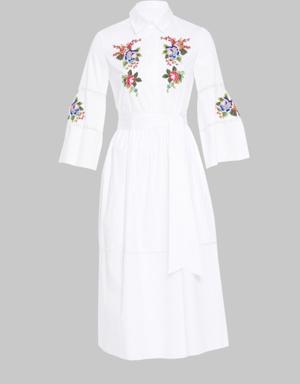 Embroidered Detailed Long White Dress