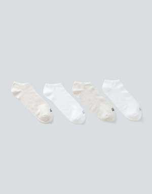 Unisex Mix 4lü Logolu Düz Patik Çorap