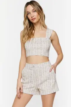 Forever 21 Forever 21 Jacquard Crop Top &amp; Shorts Set White/Multi. 2