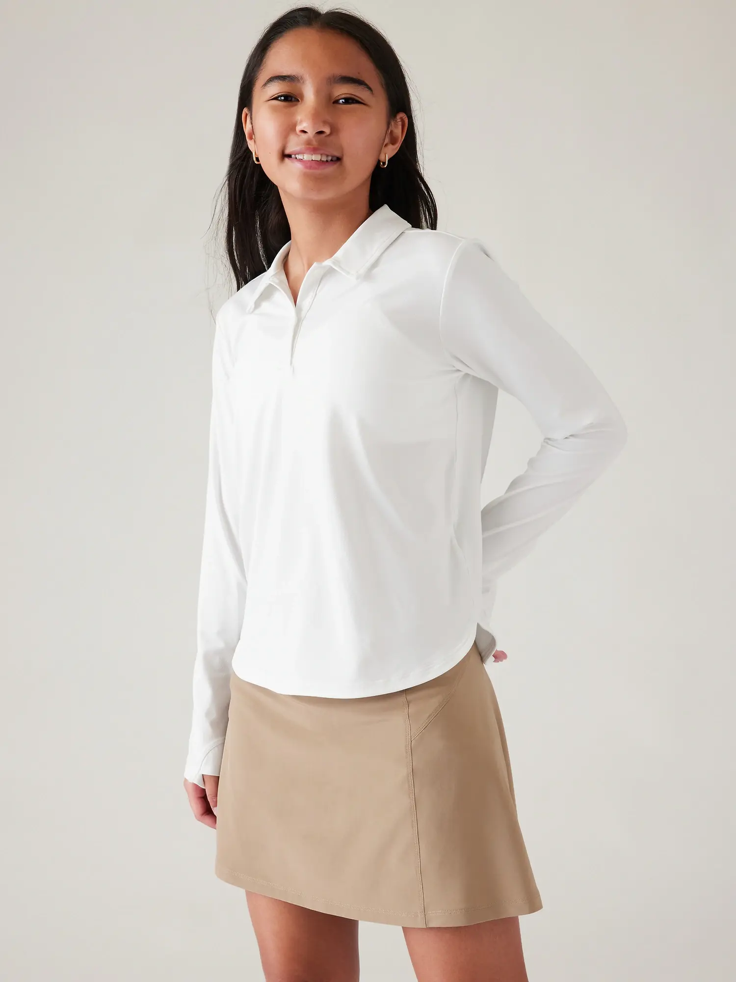 Athleta Girl School Day Long Sleeve Polo white. 1