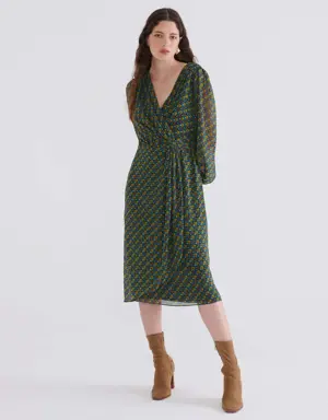 Wrap Style Patterned Casual Midi Dress - 4 / Original