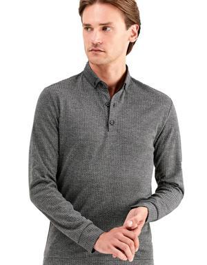 Koyu Haki Uzun Kollu Jakarlı Desen Yarım İtalyan Yaka Casual Slim Fit Dar Kesim Likralı Sweatshirt 1013215111