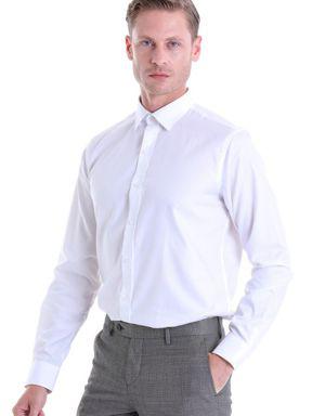 Beyaz Comfort Fit Uzun Kol %100Pamuk Desenli Casual Gömlek