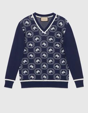 Equestrian cotton wool jacquard sweater